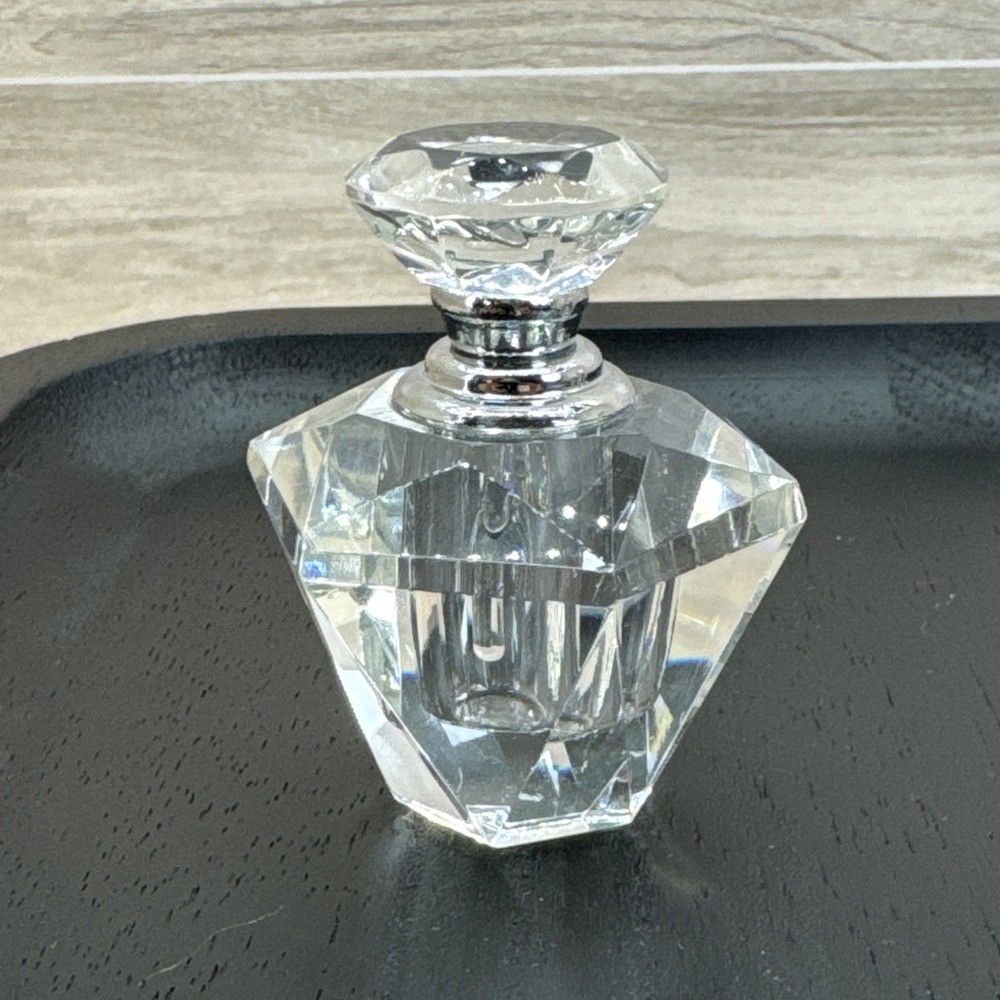 Oleg Cassini Lot Of 3 Crystal Small Perfume Bottle Glass Dauber Geometric Shape - Picture 4 of 16